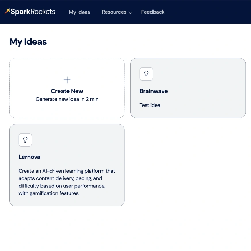 SparkRockets product screens